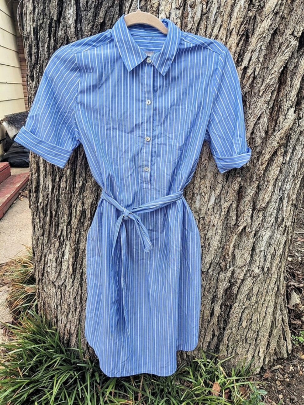 Chico's Poplin Stripe Shirt Dress Blue & White Size 00